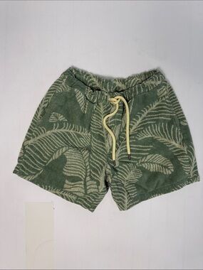 OAS Green Palm-Pattern Terry Drawstring Shorts